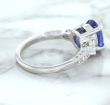 Load image into Gallery viewer, 2.88ct Oval Blue Sapphire Ring with Diamond Accents in 18K White Gold