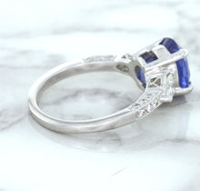 Load image into Gallery viewer, 2.88ct Oval Blue Sapphire Ring with Diamond Accents in 18K White Gold
