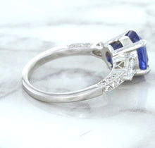 Load image into Gallery viewer, 2.88ct Oval Blue Sapphire Ring with Diamond Accents in 18K White Gold