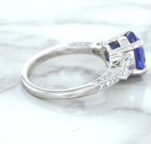 Load image into Gallery viewer, 2.88ct Oval Blue Sapphire Ring with Diamond Accents in 18K White Gold