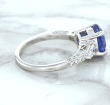 Load image into Gallery viewer, 2.88ct Oval Blue Sapphire Ring with Diamond Accents in 18K White Gold