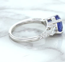 Load image into Gallery viewer, 2.88ct Oval Blue Sapphire Ring with Diamond Accents in 18K White Gold
