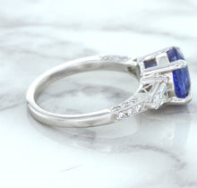 Load image into Gallery viewer, 2.88ct Oval Blue Sapphire Ring with Diamond Accents in 18K White Gold