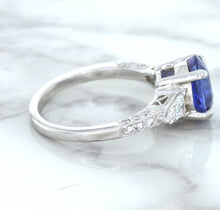 Load image into Gallery viewer, 2.88ct Oval Blue Sapphire Ring with Diamond Accents in 18K White Gold