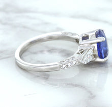 Load image into Gallery viewer, 2.88ct Oval Blue Sapphire Ring with Diamond Accents in 18K White Gold