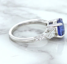Load image into Gallery viewer, 2.88ct Oval Blue Sapphire Ring with Diamond Accents in 18K White Gold