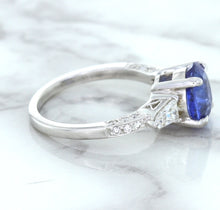 Load image into Gallery viewer, 2.88ct Oval Blue Sapphire Ring with Diamond Accents in 18K White Gold