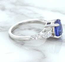 Load image into Gallery viewer, 2.88ct Oval Blue Sapphire Ring with Diamond Accents in 18K White Gold