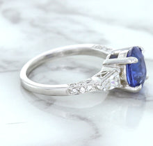 Load image into Gallery viewer, 2.88ct Oval Blue Sapphire Ring with Diamond Accents in 18K White Gold