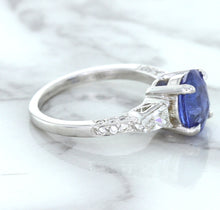 Load image into Gallery viewer, 2.88ct Oval Blue Sapphire Ring with Diamond Accents in 18K White Gold