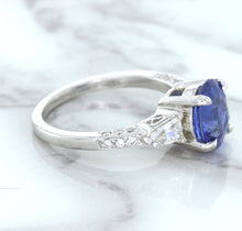 Load image into Gallery viewer, 2.88ct Oval Blue Sapphire Ring with Diamond Accents in 18K White Gold