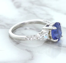 Load image into Gallery viewer, 2.88ct Oval Blue Sapphire Ring with Diamond Accents in 18K White Gold