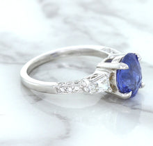 Load image into Gallery viewer, 2.88ct Oval Blue Sapphire Ring with Diamond Accents in 18K White Gold