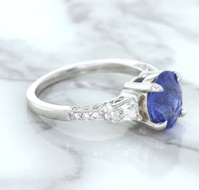 Load image into Gallery viewer, 2.88ct Oval Blue Sapphire Ring with Diamond Accents in 18K White Gold
