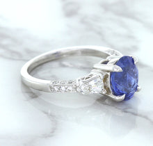 Load image into Gallery viewer, 2.88ct Oval Blue Sapphire Ring with Diamond Accents in 18K White Gold