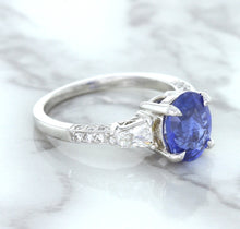 Load image into Gallery viewer, 2.88ct Oval Blue Sapphire Ring with Diamond Accents in 18K White Gold