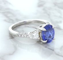 Load image into Gallery viewer, 2.88ct Oval Blue Sapphire Ring with Diamond Accents in 18K White Gold