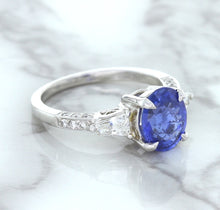 Load image into Gallery viewer, 2.88ct Oval Blue Sapphire Ring with Diamond Accents in 18K White Gold
