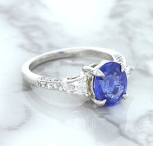Load image into Gallery viewer, 2.88ct Oval Blue Sapphire Ring with Diamond Accents in 18K White Gold