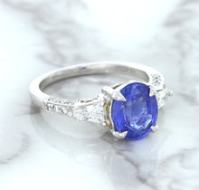 Load image into Gallery viewer, 2.88ct Oval Blue Sapphire Ring with Diamond Accents in 18K White Gold