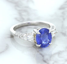 Load image into Gallery viewer, 2.88ct Oval Blue Sapphire Ring with Diamond Accents in 18K White Gold
