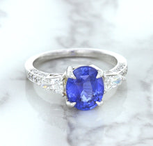 Load image into Gallery viewer, 2.88ct Oval Blue Sapphire Ring with Diamond Accents in 18K White Gold