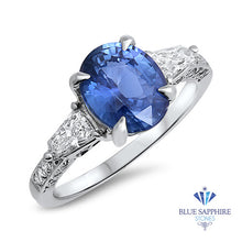 Load image into Gallery viewer, 2.88ct Oval Blue Sapphire Ring with Diamond Accents in 18K White Gold