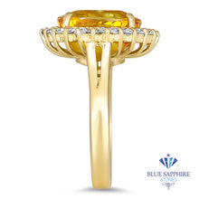 Load image into Gallery viewer, 6.61ct Oval Orange Sapphire Ring with Diamond Halo in 14K Yellow Gold