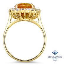 Load image into Gallery viewer, 6.61ct Oval Orange Sapphire Ring with Diamond Halo in 14K Yellow Gold