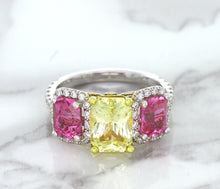 Load image into Gallery viewer, Multicolor Sapphire Ring with Diamond Accents in 18K White Gold