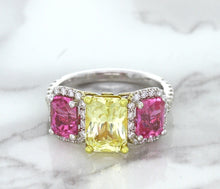 Load image into Gallery viewer, Multicolor Sapphire Ring with Diamond Accents in 18K White Gold
