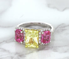 Load image into Gallery viewer, Multicolor Sapphire Ring with Diamond Accents in 18K White Gold