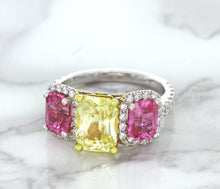 Load image into Gallery viewer, Multicolor Sapphire Ring with Diamond Accents in 18K White Gold