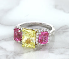 Load image into Gallery viewer, Multicolor Sapphire Ring with Diamond Accents in 18K White Gold