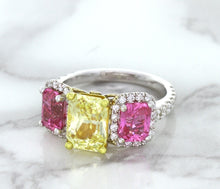 Load image into Gallery viewer, Multicolor Sapphire Ring with Diamond Accents in 18K White Gold