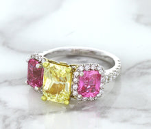 Load image into Gallery viewer, Multicolor Sapphire Ring with Diamond Accents in 18K White Gold