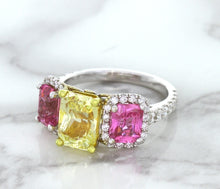 Load image into Gallery viewer, Multicolor Sapphire Ring with Diamond Accents in 18K White Gold