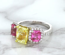 Load image into Gallery viewer, Multicolor Sapphire Ring with Diamond Accents in 18K White Gold