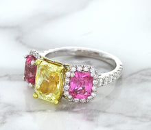 Load image into Gallery viewer, Multicolor Sapphire Ring with Diamond Accents in 18K White Gold