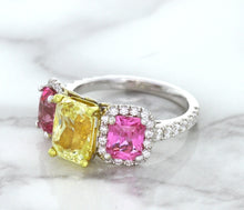 Load image into Gallery viewer, Multicolor Sapphire Ring with Diamond Accents in 18K White Gold