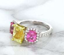 Load image into Gallery viewer, Multicolor Sapphire Ring with Diamond Accents in 18K White Gold