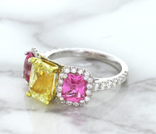 Load image into Gallery viewer, Multicolor Sapphire Ring with Diamond Accents in 18K White Gold