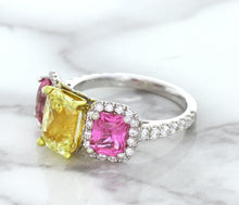 Load image into Gallery viewer, Multicolor Sapphire Ring with Diamond Accents in 18K White Gold