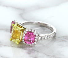 Load image into Gallery viewer, Multicolor Sapphire Ring with Diamond Accents in 18K White Gold