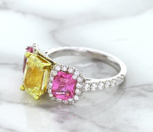 Load image into Gallery viewer, Multicolor Sapphire Ring with Diamond Accents in 18K White Gold