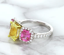 Load image into Gallery viewer, Multicolor Sapphire Ring with Diamond Accents in 18K White Gold