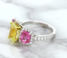 Load image into Gallery viewer, Multicolor Sapphire Ring with Diamond Accents in 18K White Gold