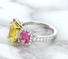 Load image into Gallery viewer, Multicolor Sapphire Ring with Diamond Accents in 18K White Gold