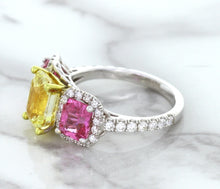 Load image into Gallery viewer, Multicolor Sapphire Ring with Diamond Accents in 18K White Gold