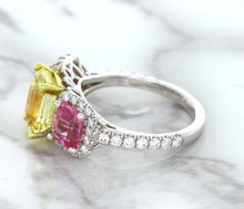 Load image into Gallery viewer, Multicolor Sapphire Ring with Diamond Accents in 18K White Gold